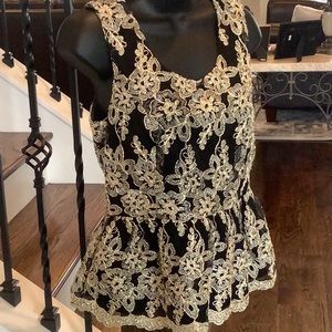 Metallic Embroidered Peplum Top